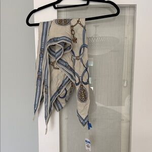 Chic Cream and Blue Scarf with Chain Design